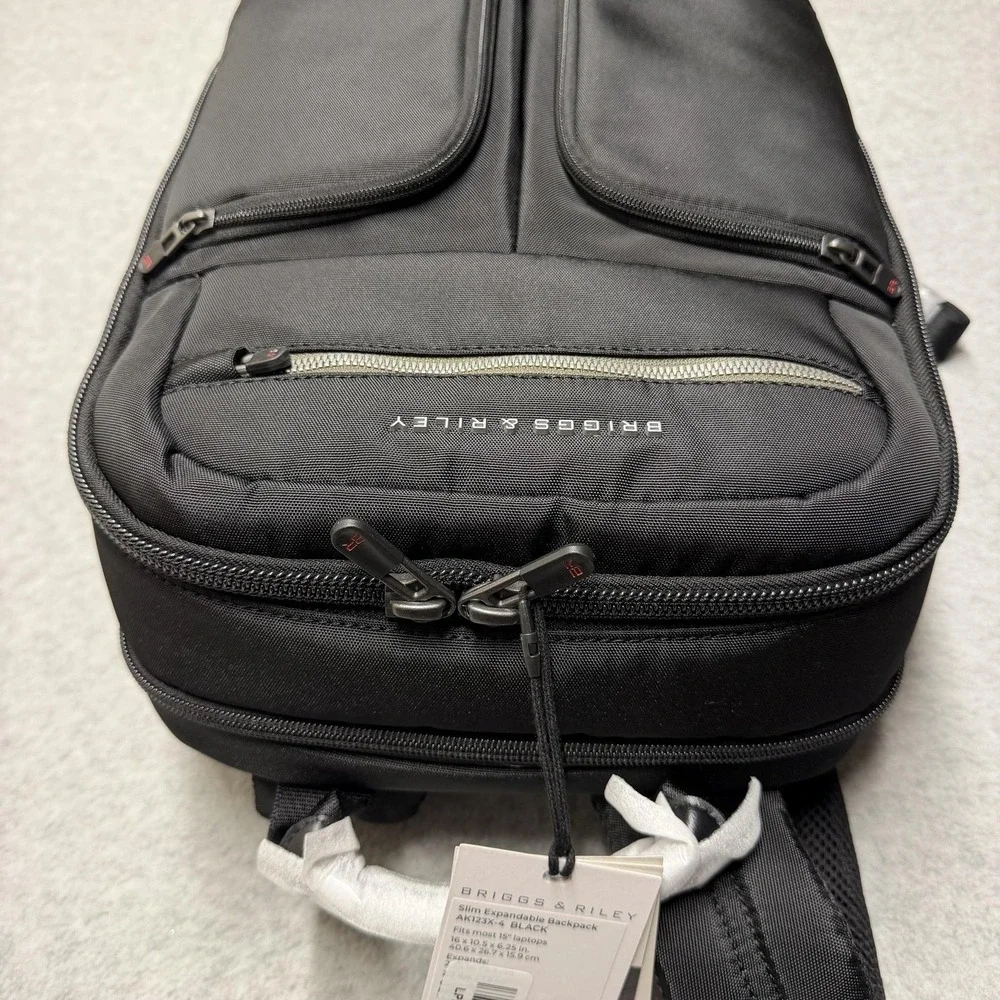 Briggs & Riley Black Slim Expandable Backpack 15